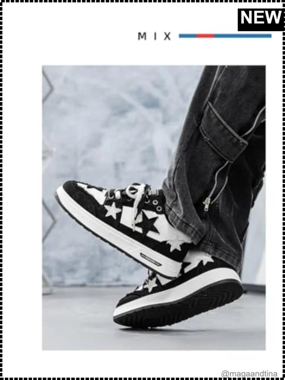 Men's Y2K Skate Sneakers PU Leather Canvas Platform Star Applique